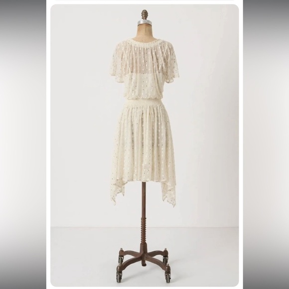 Anthropologie Leifnotes Polka Dot Dress White Ivory Sequin Flutter Sleeve 4 NWT - Picture 5 of 14